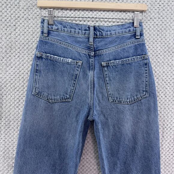 We the Free Jeans Womens 25 Blue Medium Wash Distressed Straight High Rise - Picture 7 of 14